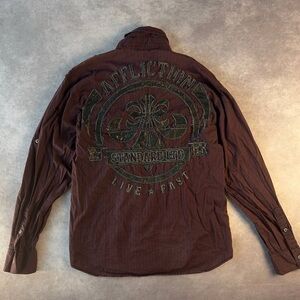 Affliction Black Premium Long Sleeve Button Down Shirt XL Size